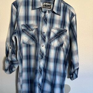 Skully Navy Plaid Casual Men's Shirt, country, cowboy, farm P0077